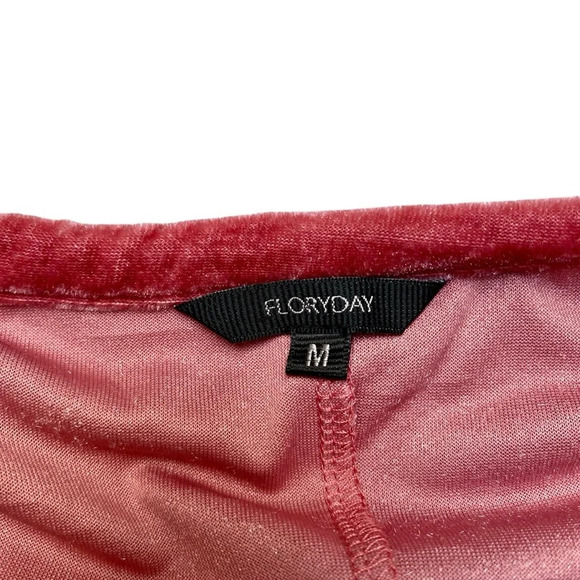 Floryday Blush Pink Velvet Embroidered Blouse Medium | Boho Tassel Tie Top - Picture 14 of 15